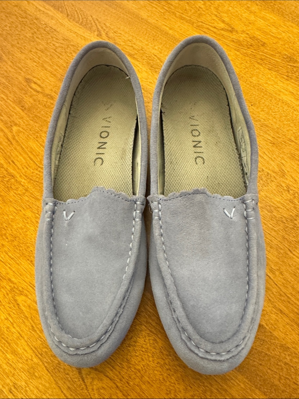 Vionic Baby Blue Suede Slip-On Moccasins